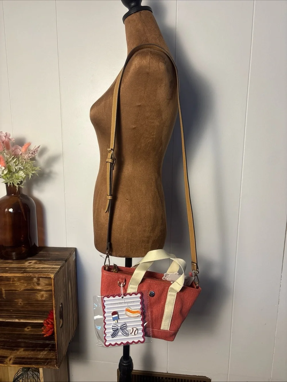 Nanette Lepore Rosina Satchel-Nantucket Red-Soft Beige Purse Cross Body New